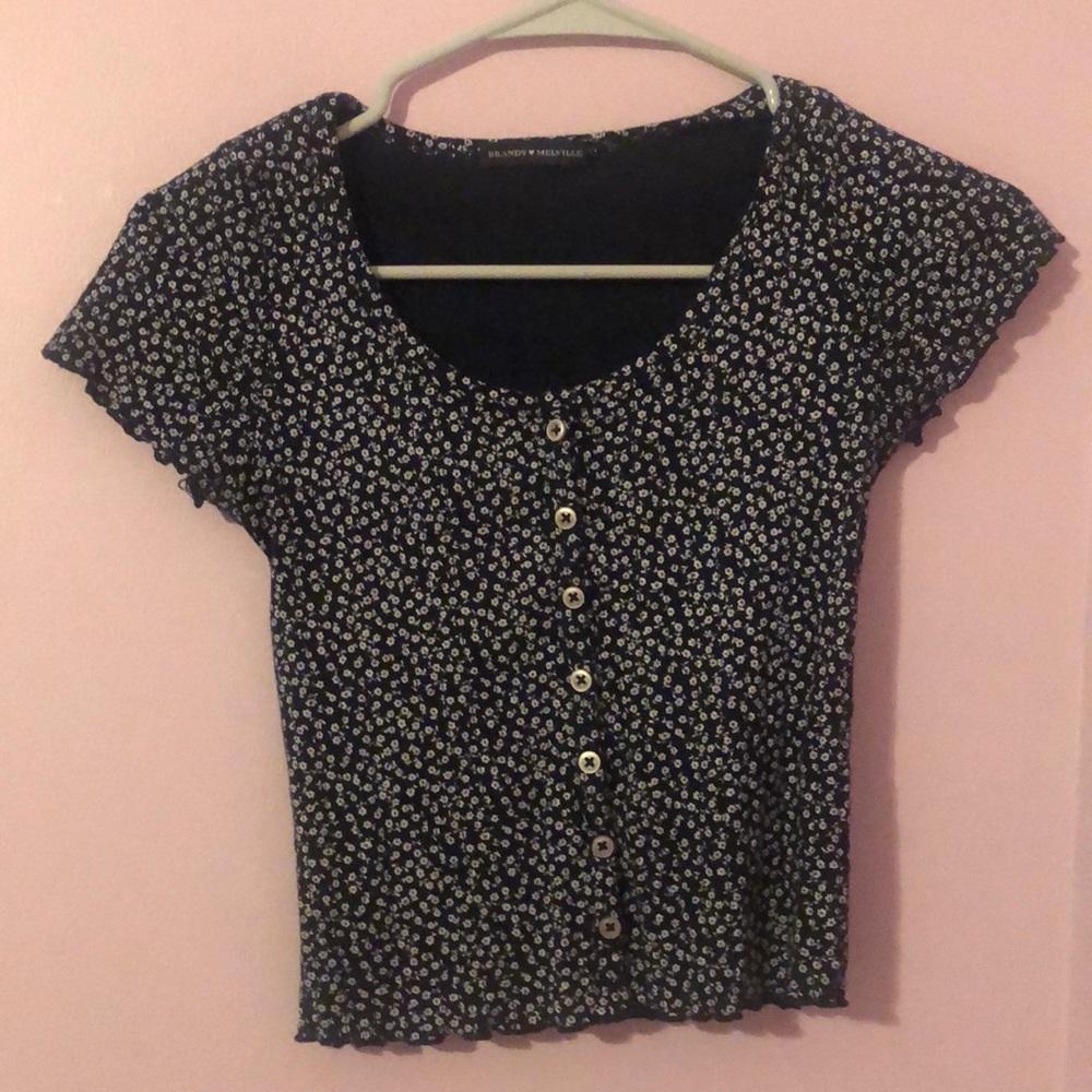 Brandy Melville ruffle floral button shirt